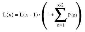 L(x) = L(x - 1) * [1 + sum{n=1..x-1}(P'(n))]